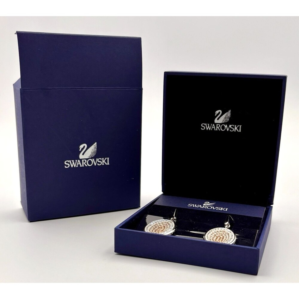 SWAROVSKI Crystal Rhodium Plated Nila Light Peach Oval Hook Earrings NEW